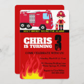 Invitation d'anniversaire du camion-feu (Devant / Derrière)