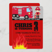 Invitation d'anniversaire du camion-feu (Devant / Derrière)