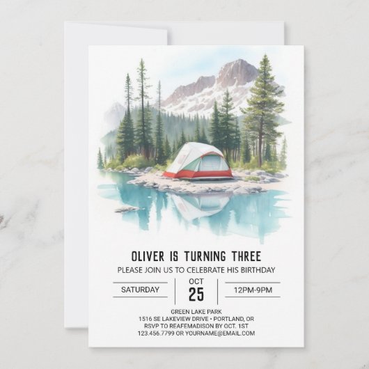 Invitation d'anniversaire du camping (Devant)