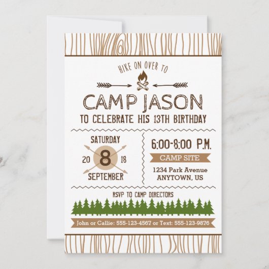 Invitation d'anniversaire du camping (Devant)