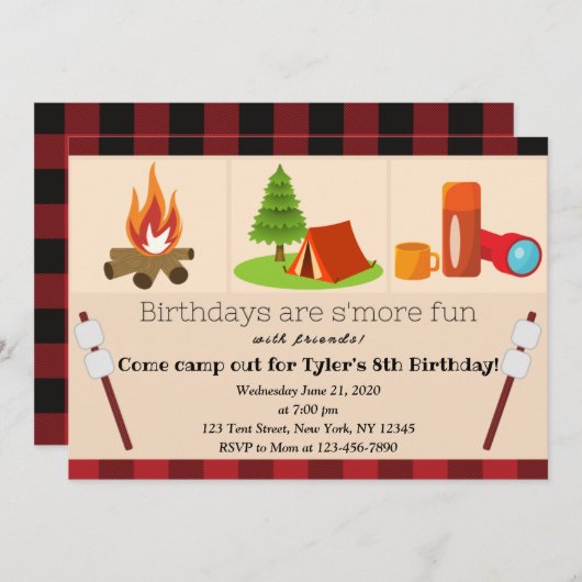 Invitation d'anniversaire du camping (Devant / Derrière)