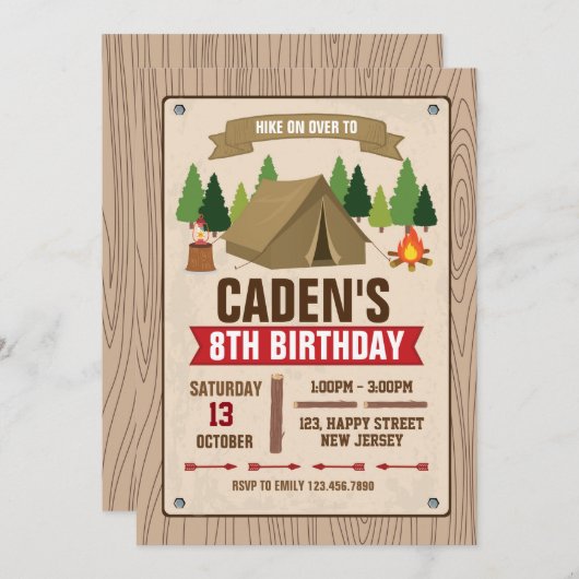 Invitation d'anniversaire du camping (Devant / Derrière)