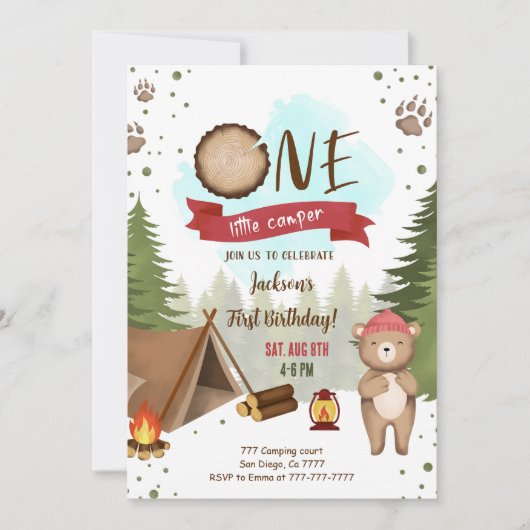 Invitation d'anniversaire du camping (Devant)