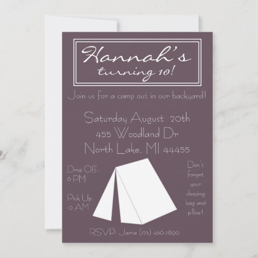 Invitation d'anniversaire du Campout de Glamping (Devant)