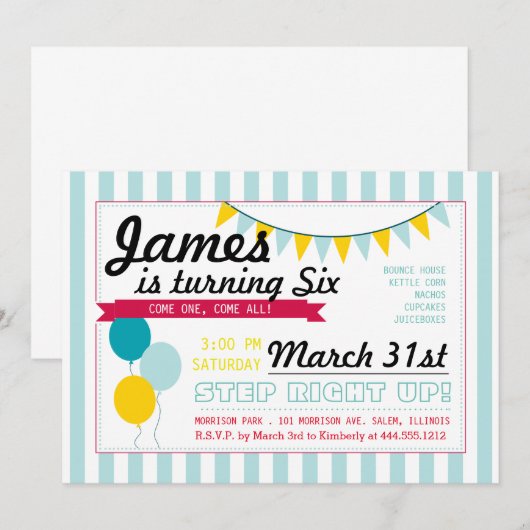 Invitation d'anniversaire du Carnaval (Devant / Derrière)