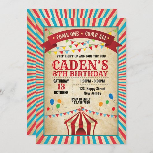Invitation d'anniversaire du Carnaval (Devant / Derrière)