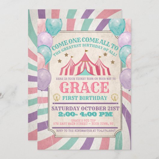 Invitation d'anniversaire du Carnaval (Devant / Derrière)