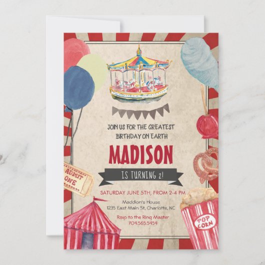Invitation d'anniversaire du Carnaval, anniversair (Devant)