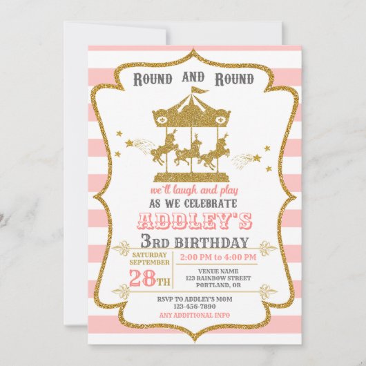 Invitation d'anniversaire du carrousel Anniversair (Devant)