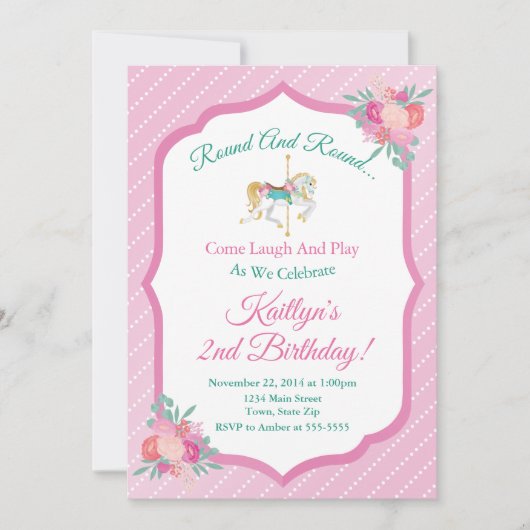 Invitation d'anniversaire du carrousel Joyeux Parc (Devant)