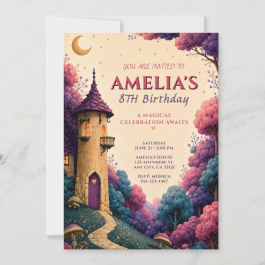 Invitation d'anniversaire du château de conte de f (Devant)