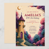 Invitation d'anniversaire du château de conte de f (Devant / Derrière)