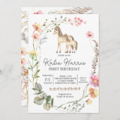 Invitation d'anniversaire du cheval fleur sauvage (Devant / Derrière)