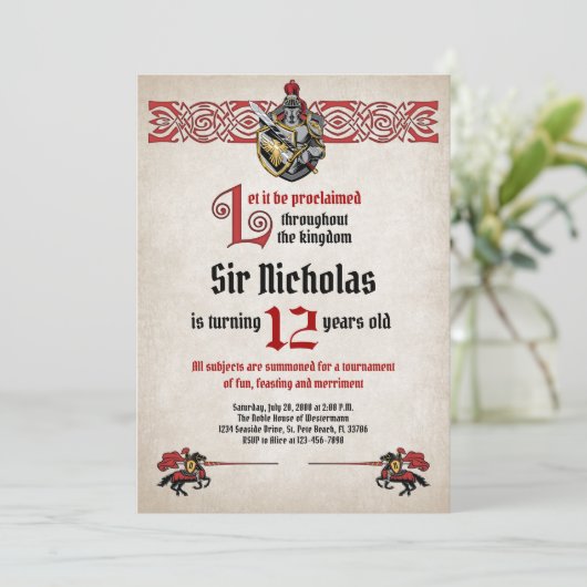 Invitation d'anniversaire du Chevalier médiéval (Debout devant)