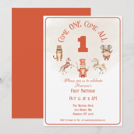 Invitation d'anniversaire du cirque (Devant / Derrière)