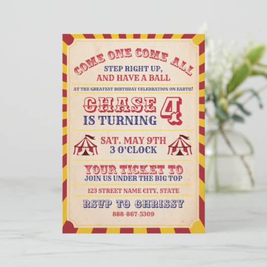Invitation d'anniversaire du cirque (Debout devant)