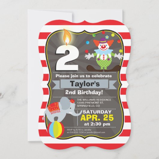Invitation d'anniversaire du cirque (Devant)