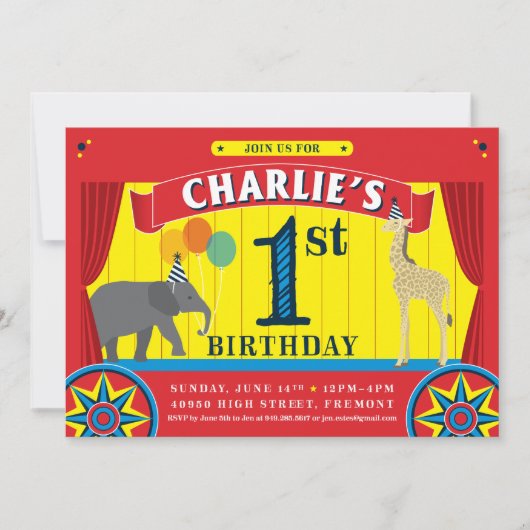 Invitation d'anniversaire du cirque animal (Devant)