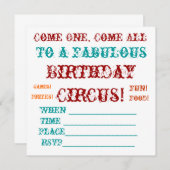 Invitation d'anniversaire du Cirque Vintage (Devant / Derrière)