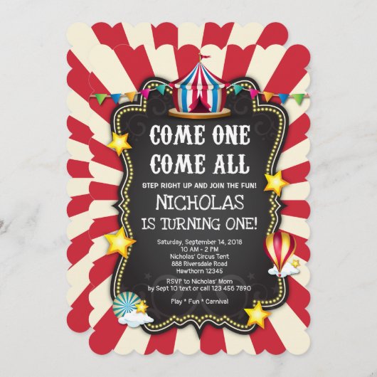 Invitation d'anniversaire du cirque vintage (Devant / Derrière)