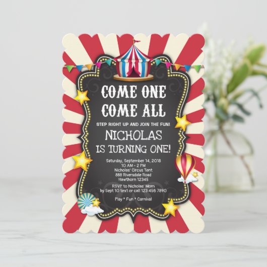 Invitation d'anniversaire du cirque vintage (Debout devant)