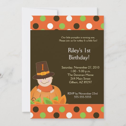 Invitation d'anniversaire du citrouille 5x7 de (Devant)