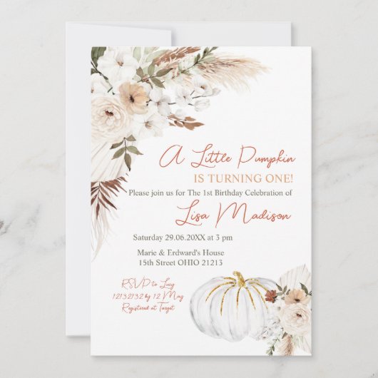 Invitation d'anniversaire du Citrouille de Boho bl (Devant)