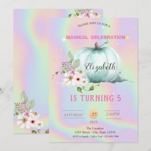 Invitation d'anniversaire du Citrouille floral (Devant / Derrière)