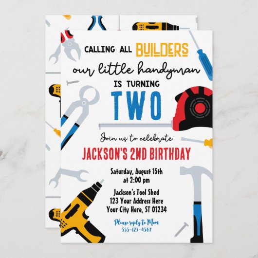 Invitation d'anniversaire du constructeur, Handyma (Devant / Derrière)