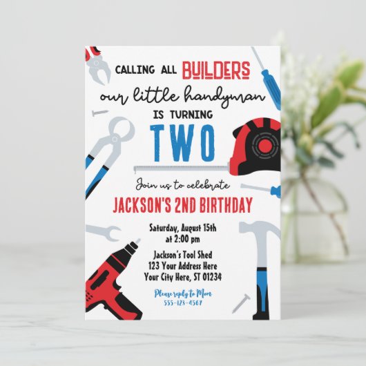 Invitation d'anniversaire du constructeur, Handyma (Debout devant)