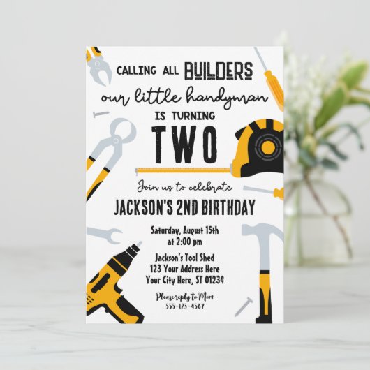Invitation d'anniversaire du constructeur, Handyma (Debout devant)