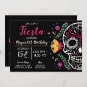Invitation d'anniversaire du crâne mexicain Floral (Devant / Derrière)