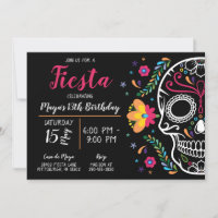 Invitation d'anniversaire du crâne mexicain Floral