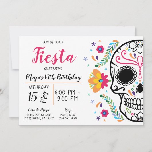 Invitation d'anniversaire du crâne mexicain Floral (Devant)
