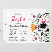 Invitation d'anniversaire du crâne mexicain Floral (Devant / Derrière)