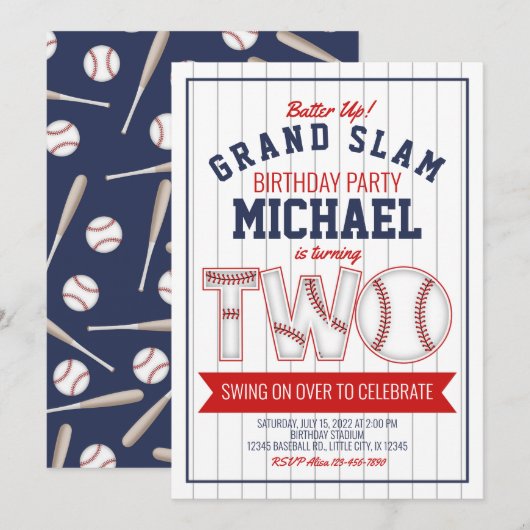 Invitation d'anniversaire du deuxième baseball (Devant / Derrière)