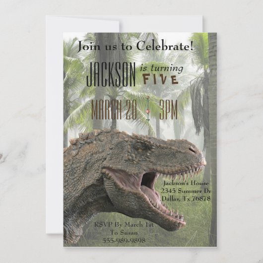 Invitation d'anniversaire du dinosaure Tyrannosaur (Devant)
