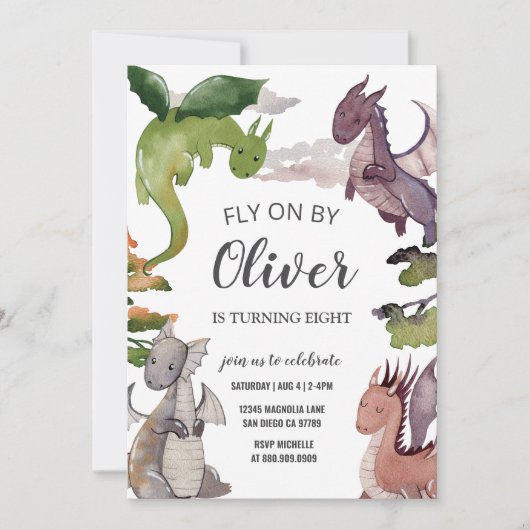 Invitation d'anniversaire du dragon (Devant)