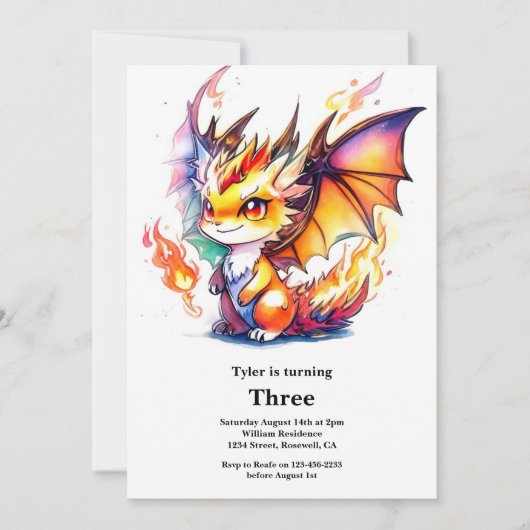 Invitation d'anniversaire du dragon (Devant)
