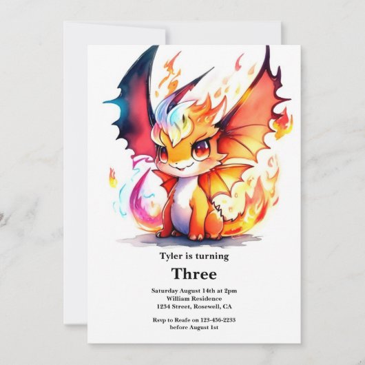 Invitation d'anniversaire du dragon (Devant)