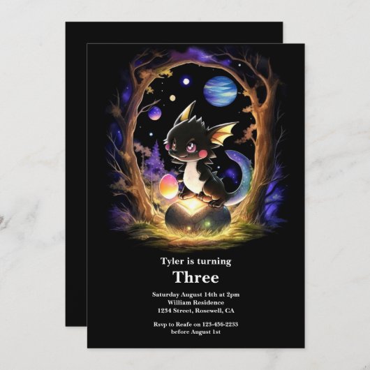 Invitation d'anniversaire du dragon (Devant / Derrière)