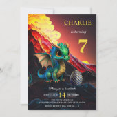 Invitation d'anniversaire du dragon de feu de volc (Devant)