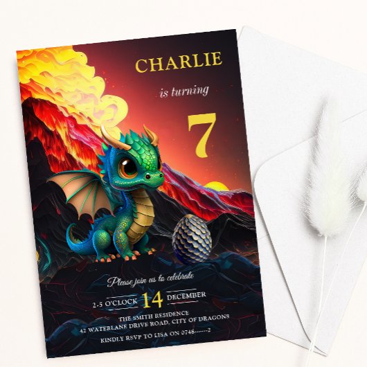 Invitation d'anniversaire du dragon de feu de volc