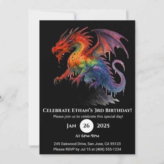 Invitation d'anniversaire du dragon de goutte d'en (Devant)