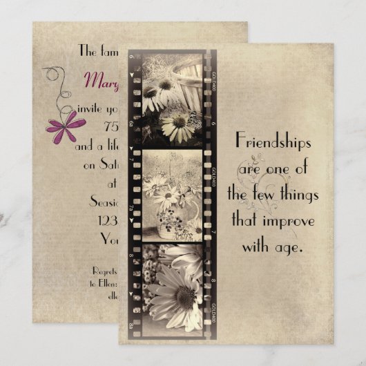 Invitation d'anniversaire du film vintage (Devant / Derrière)