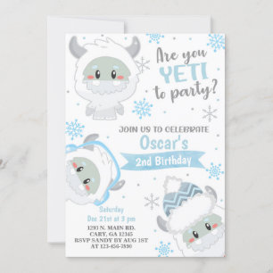 Invitation d'anniversaire du garçon d'hiver Yeti,