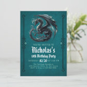 Invitation d'anniversaire du garçon Dragon Noir (Debout devant)