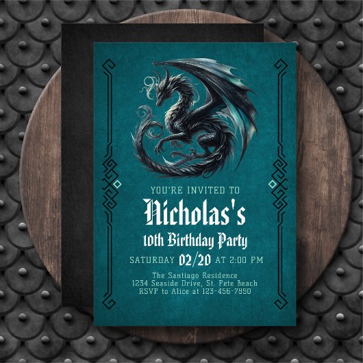 Invitation d'anniversaire du garçon Dragon Noir