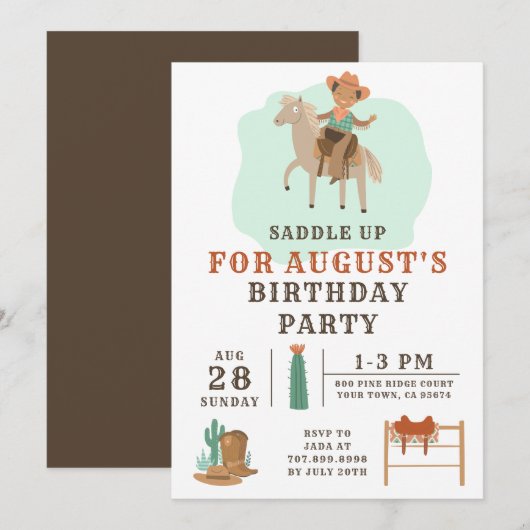 Invitation d'anniversaire du garçon Wild West Cowb (Devant / Derrière)