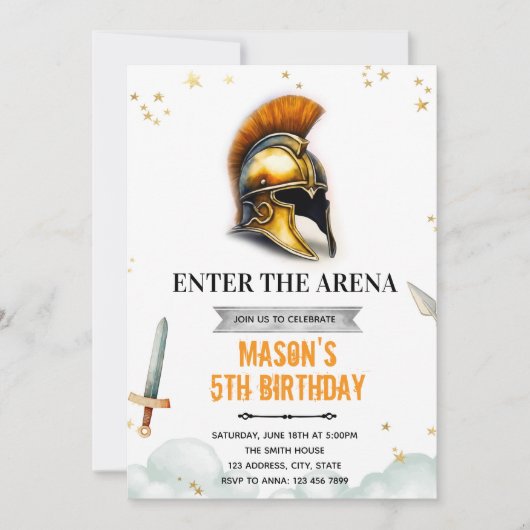 Invitation d'anniversaire du gladiateur (Devant)